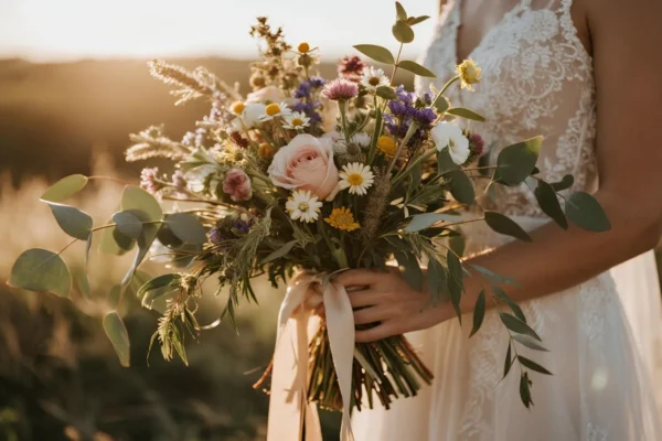 A loose bohemian bridal bouquet