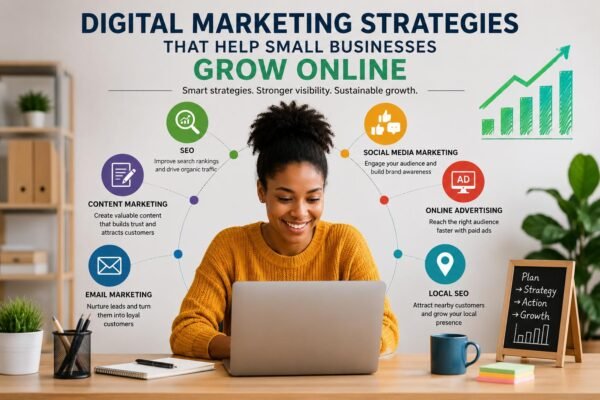 Digital marketing strategies for small businesses helping a business owner grow online