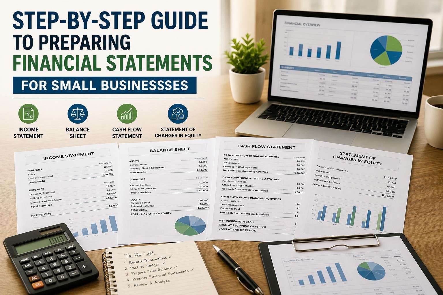Step-by-Step Guide to Preparing Financial Statements for Small Businesses 2 Step-by-Step Guide to Preparing Financial Statements for Small Businesses for small business owners reviewing financial reports