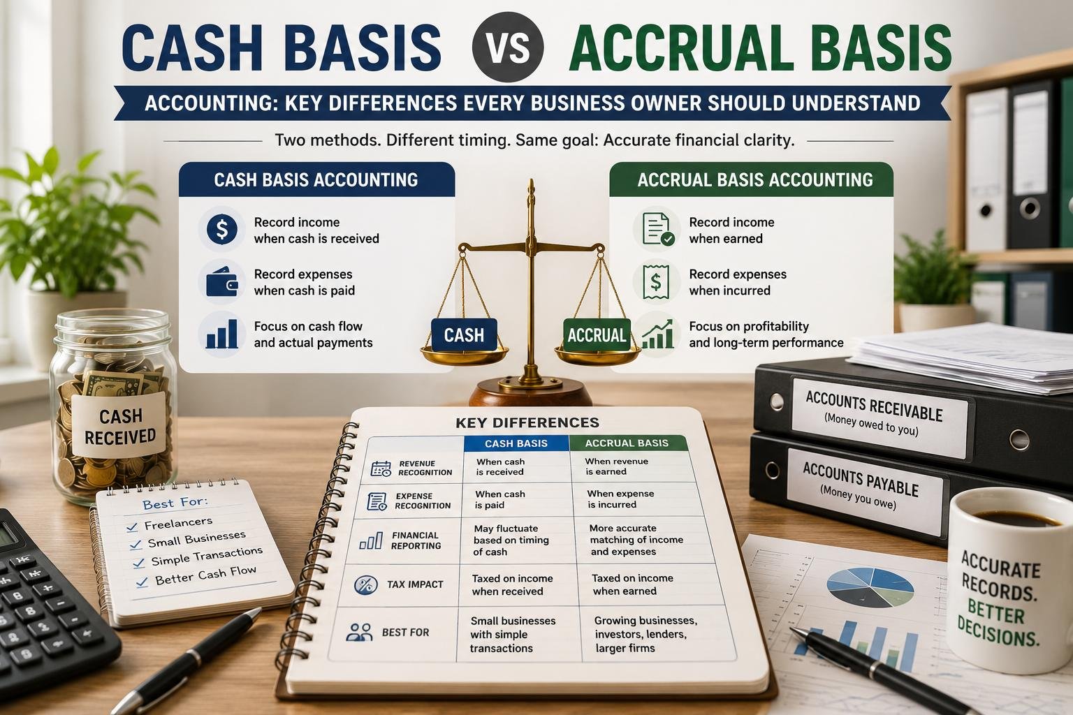 Cash Basis vs Accrual Basis Accounting comparison for business owners