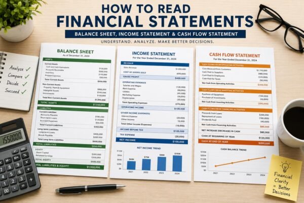 How to Read Financial Statements using a balance sheet, income statement, and cash flow statement to evaluate business performance
