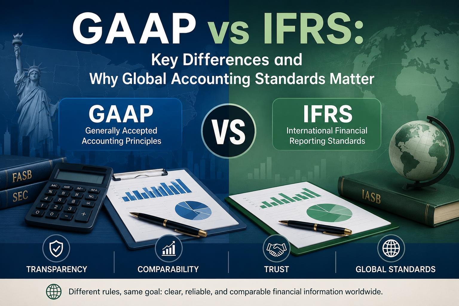 GAAP vs IFRS comparison showing global accounting standards and financial reporting.