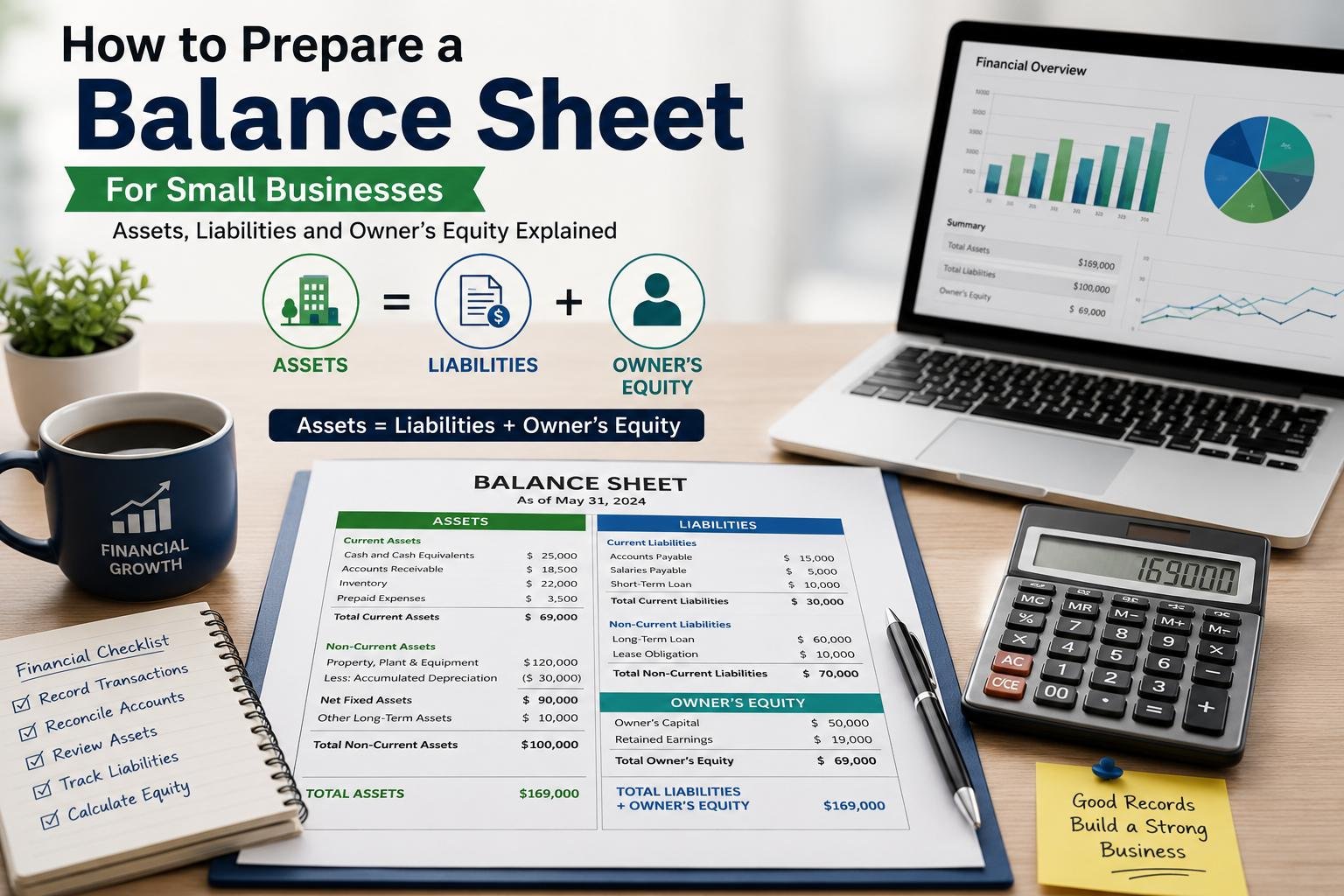 How to Prepare a Balance Sheet for Small Businesses: Assets, Liabilities and Equity Explained 2 How to Prepare a Balance Sheet with assets, liabilities, and owner’s equity for small businesses