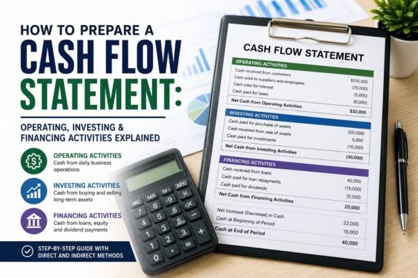 How to Prepare a Cash Flow Statement showing operating, investing and financing activities