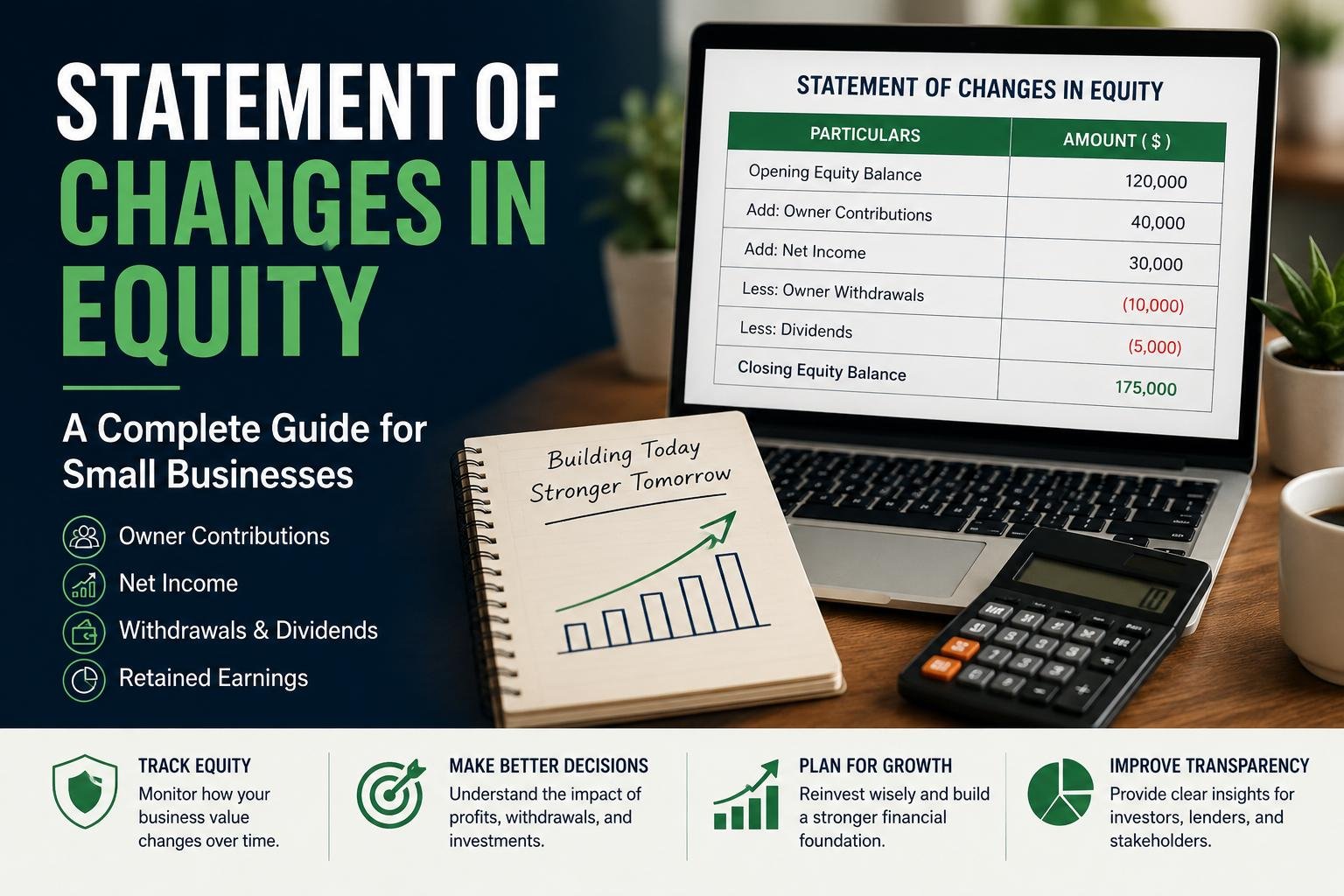 Statement of Changes in Equity Explained: A Complete Guide for Small Businesses 4 Statement of Changes in Equity guide showing owner contributions, retained earnings, dividends, and equity changes for small businesses
