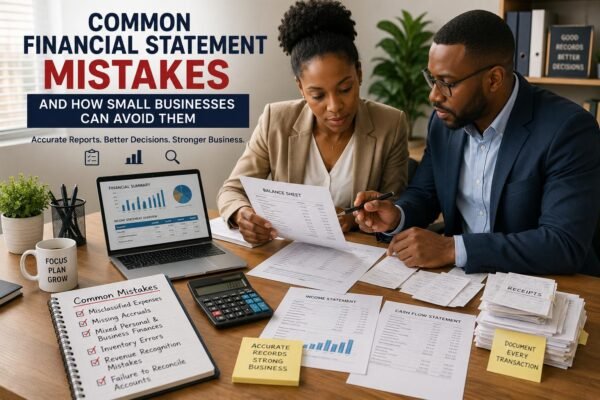Common Financial Statement Mistakes shown in a financial reporting review for small businesses.
