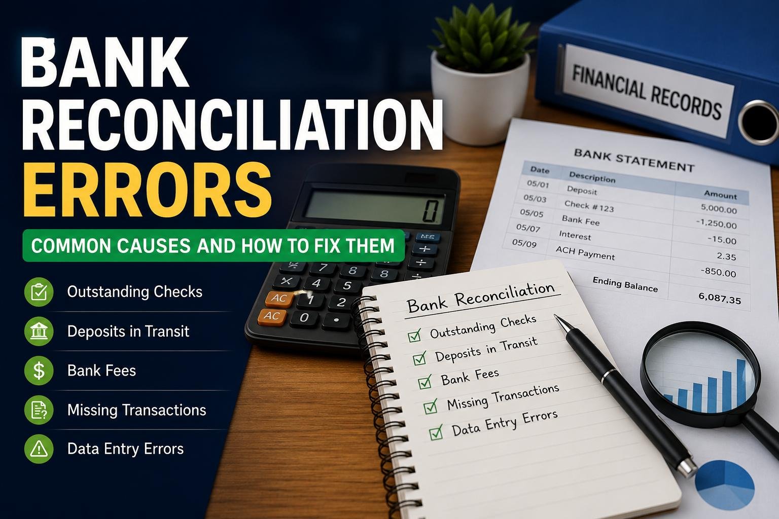 Bank Reconciliation Errors comparison of bank statement and accounting records for accurate financial reporting
