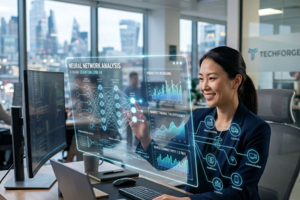 Artificial intelligence technology connecting humans, data, and modern business systems