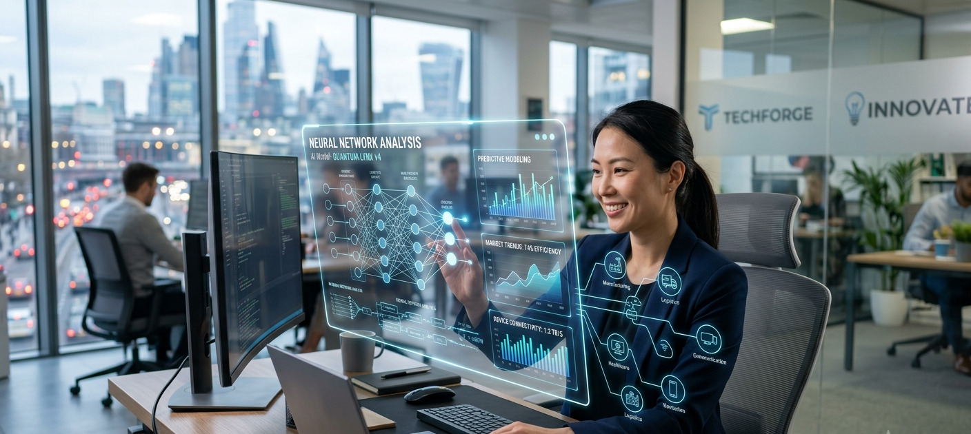 Artificial intelligence technology connecting humans, data, and modern business systems