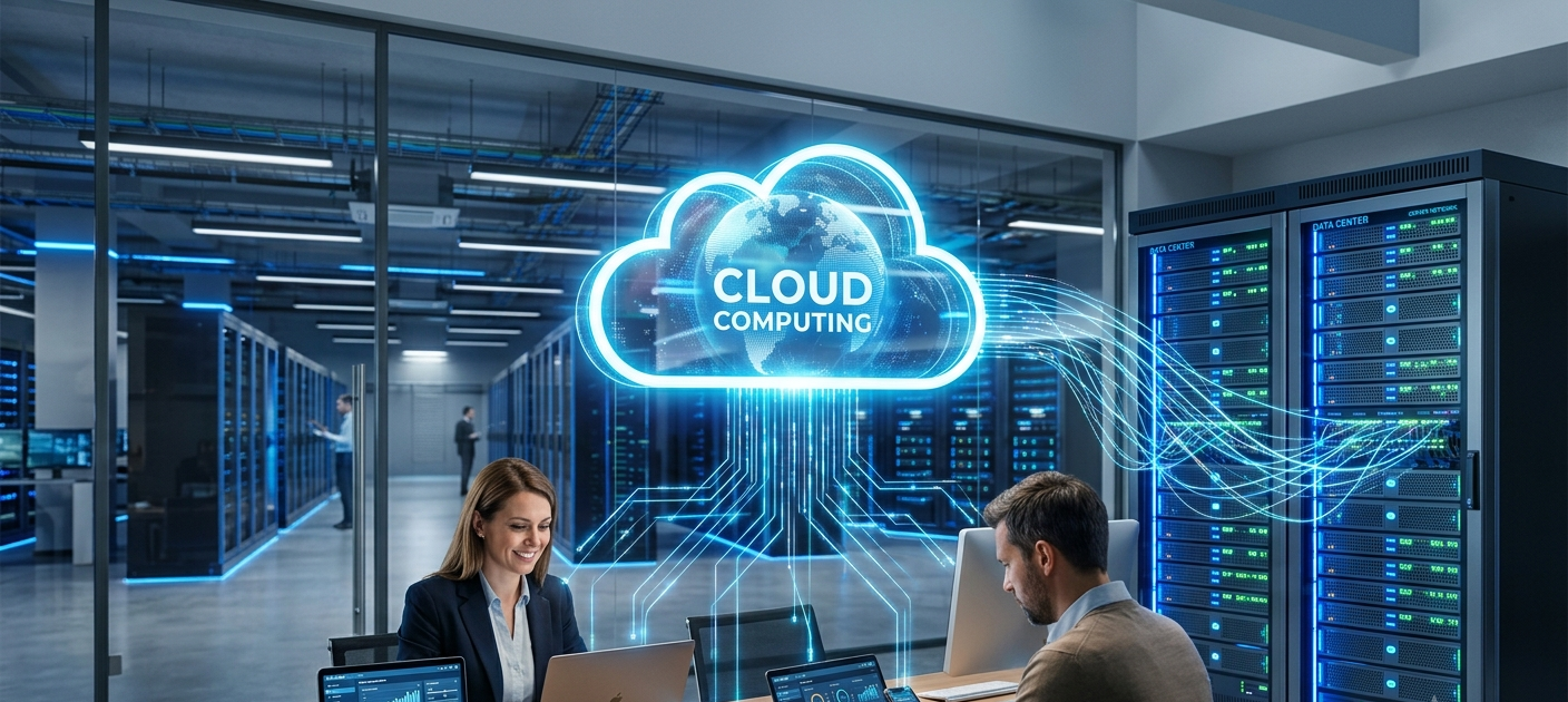 Cloud computing technology connecting digital devices with online data servers and global networks