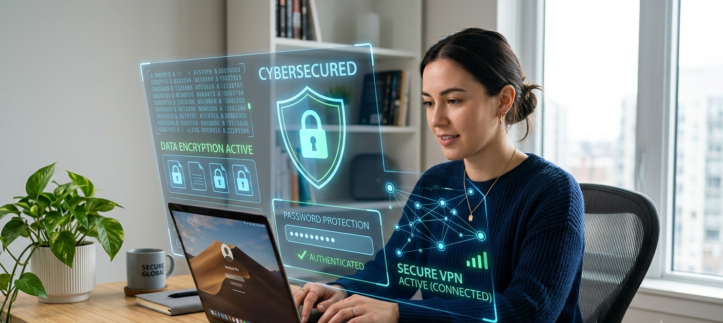 10 Best Free Security Tools and Apps Everyone Should Install to Stay Protected 2 Person using a laptop with digital cybersecurity protection symbols and secure online connection