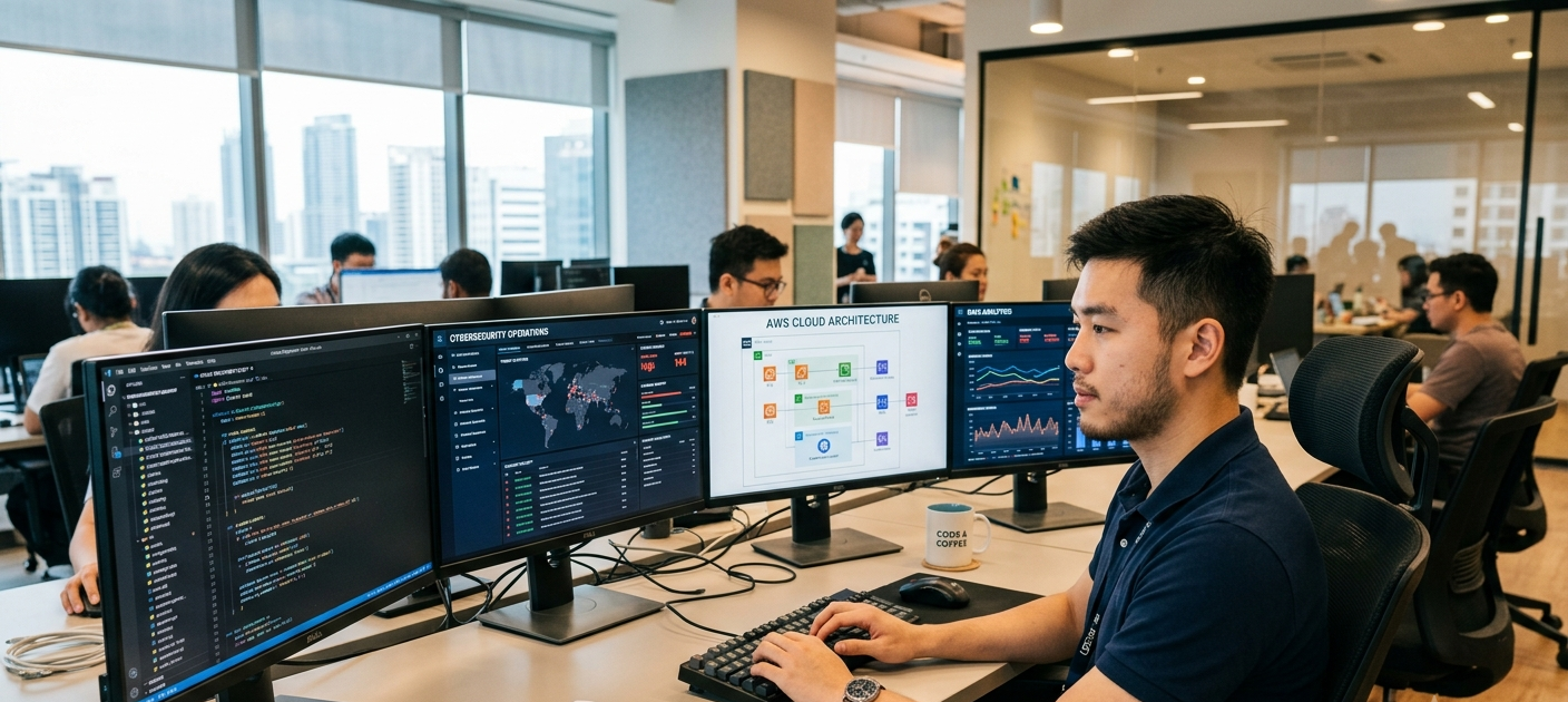 Step-by-Step Guide to Building a Successful Career in Information Technology 2 IT professional exploring different career opportunities in information technology including software development, cybersecurity, cloud computing, and data analysis.
