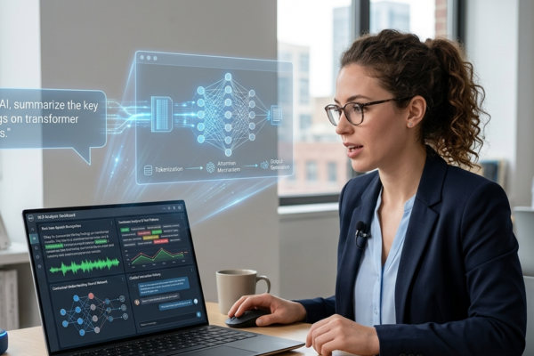 Natural Language Processing showing how artificial intelligence understands and responds to human language through text and speech