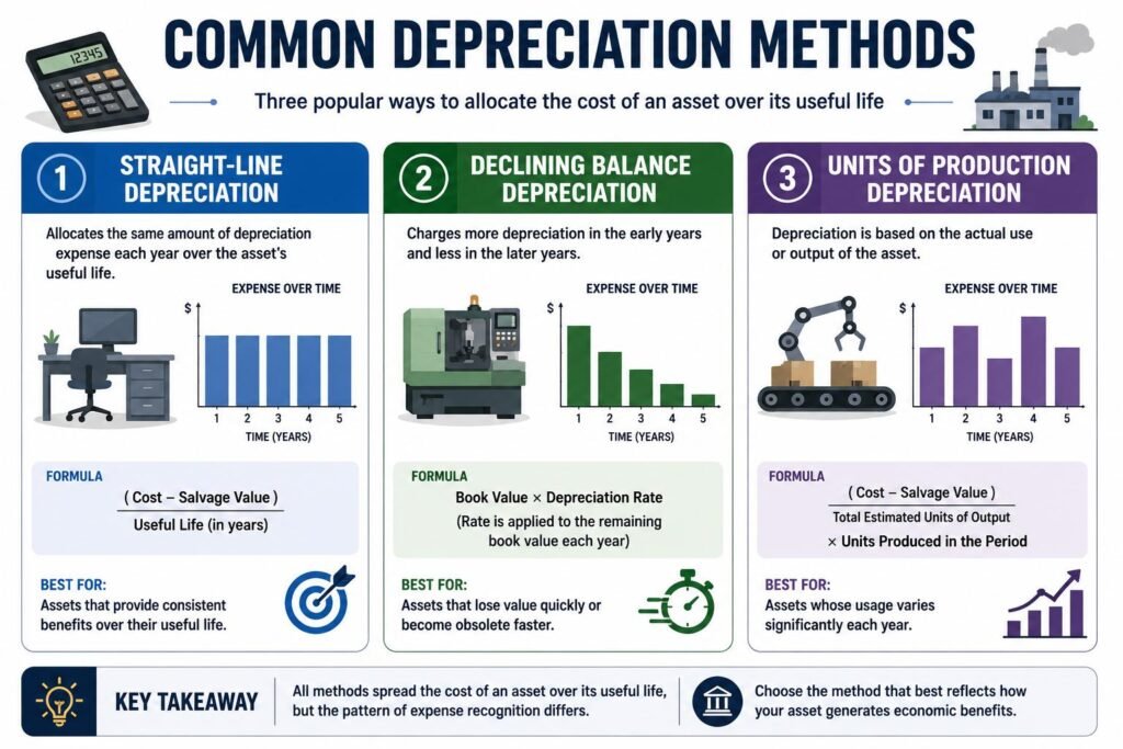 What is Depreciation? Methods, Examples, and Why It Matters for Your Business 2 What is Depreciation comparison showing the straight-line, declining balance, and units of production depreciation methods.