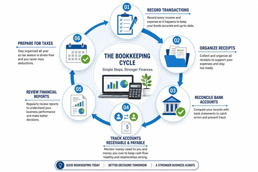 Essential Bookkeeping Practices Every Small Business Owner Should Follow 2 Essential bookkeeping practices for small business owners including recording transactions, reconciliation, and financial reporting