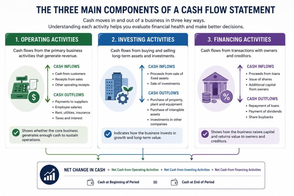 How to Prepare a Cash Flow Statement with operating, investing and financing activities explained