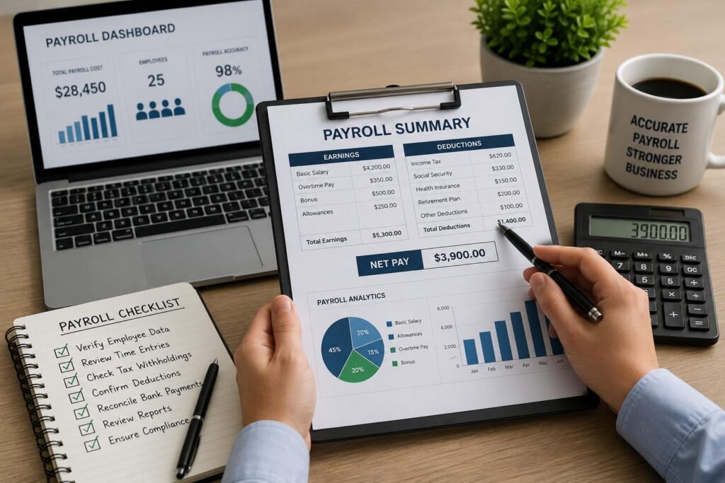 Payroll Accounting Errors review with payroll reconciliation and tax compliance
