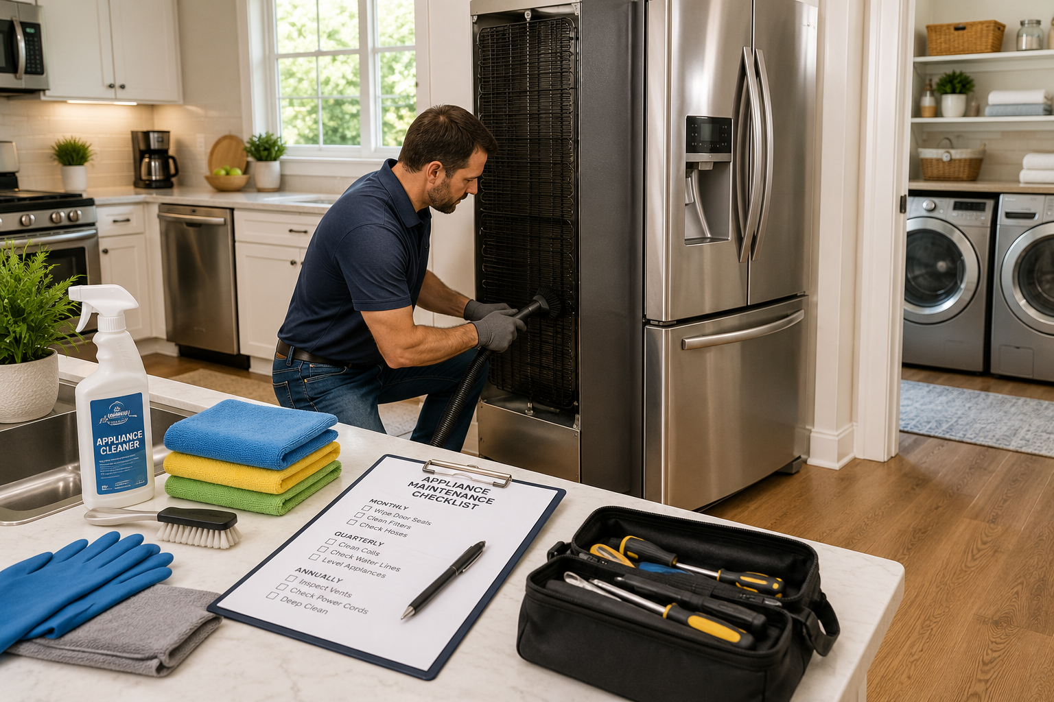 Extend household appliances lifespan with regular maintenance in a modern family kitchen