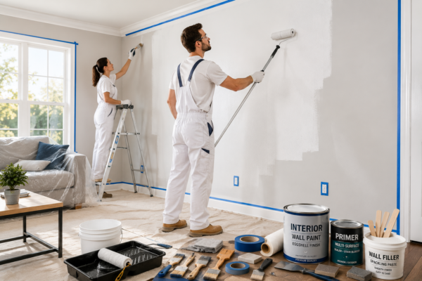 Painting Walls Like a Professional with a beginner using quality rollers and brushes for a flawless interior finish