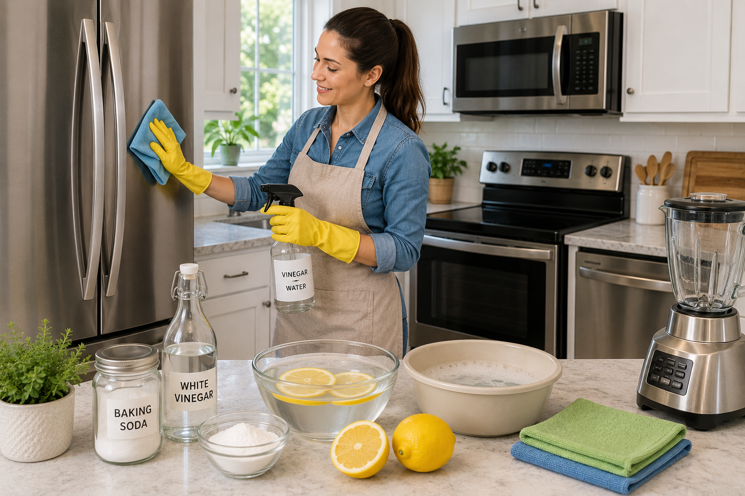 Cleaning kitchen appliances safely using natural cleaning products