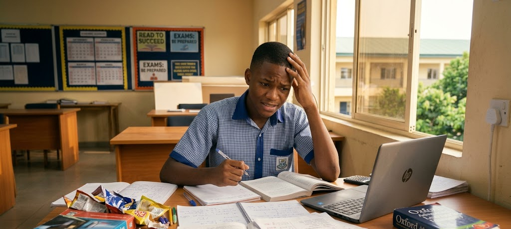 How to Overcome Examination Anxiety and Build Confidence Before Exams 2 Student experiencing examination anxiety while studying with books and notes before an exam