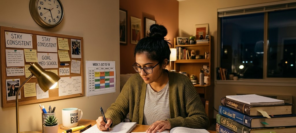 How to Set Academic Goals That Keep You Motivated Throughout the School Year 4 Motivated student maintaining discipline and studying consistently for academic success