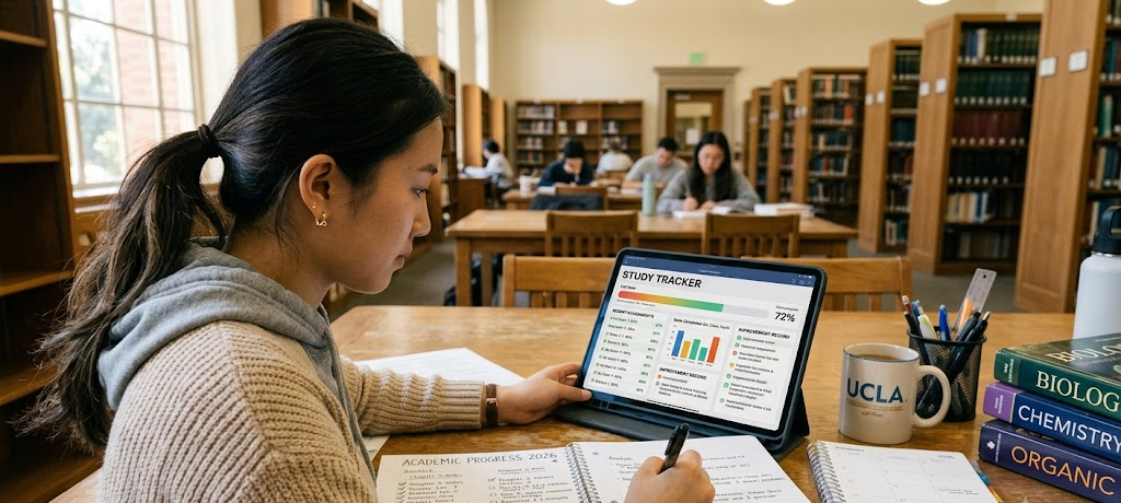 How to Set Academic Goals That Keep You Motivated Throughout the School Year 3 Student tracking academic progress with study records and performance goals