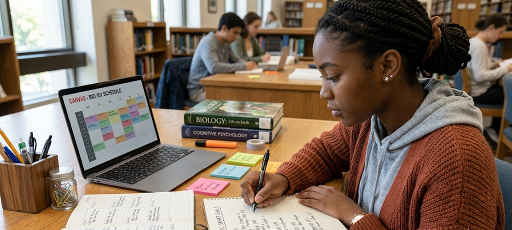 How to Set Academic Goals That Keep You Motivated Throughout the School Year 2 Student creating SMART academic goals with a planner and study schedule