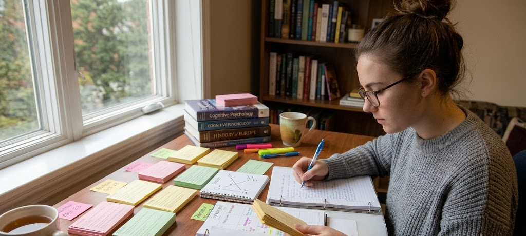 How to Use Memory Techniques to Remember What You Study for Longer 4 Student using active recall with flashcards and practice questions to prepare for examinations