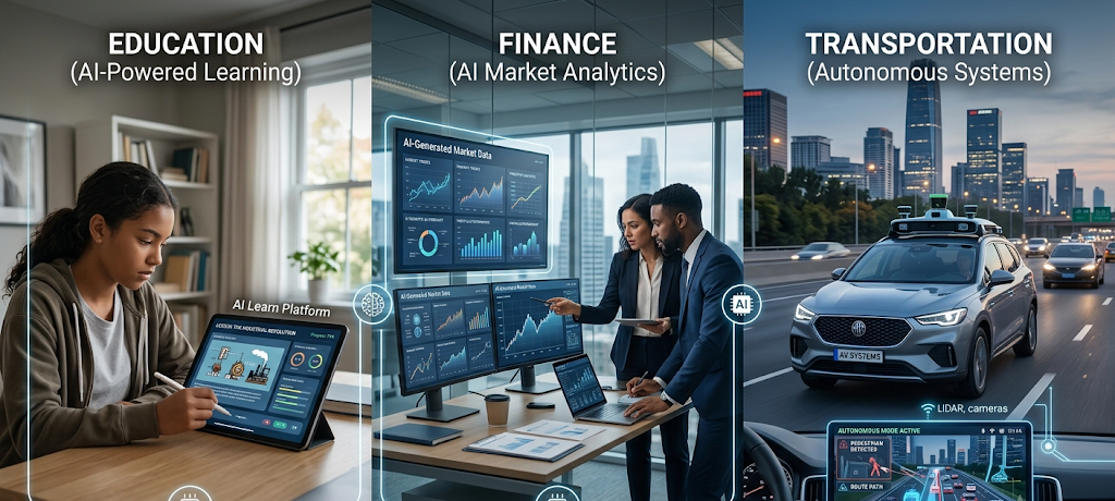 Artificial intelligence applications in education, finance, and transportation industries