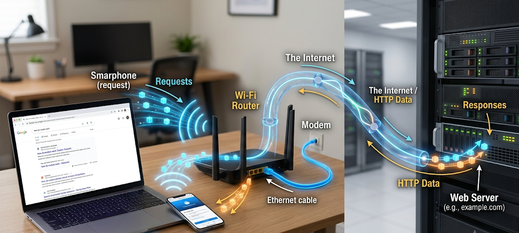 A Beginner’s Guide to Computer Networking: Understanding How Devices Communicate 2 Devices communicating through a network using routers, data packets, and servers
