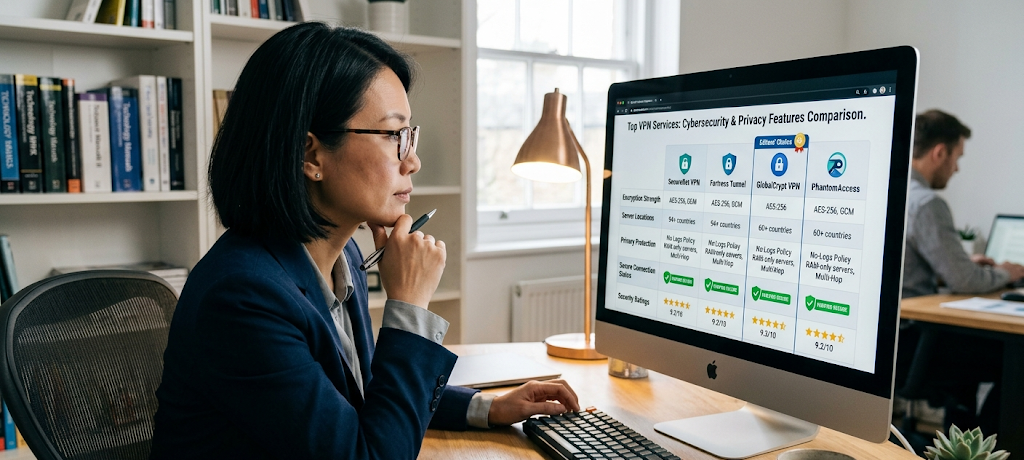 How Virtual Private Networks (VPNs) Work and Why You Need One for Privacy and Access 5 User comparing VPN services based on security features, privacy, and server options