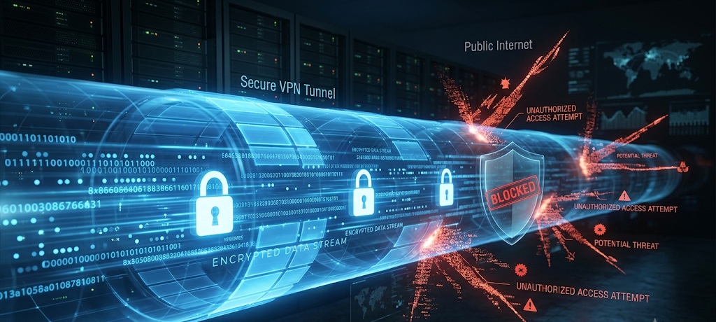 How Virtual Private Networks (VPNs) Work and Why You Need One for Privacy and Access 3 Encrypted data traveling through a secure VPN tunnel to protect online information