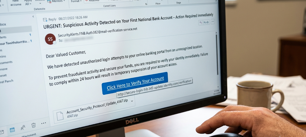 10 Types of Phishing Scams You Must Know How to Identify and Avoid 3 Example of a suspicious phishing email containing fake links and urgent security messages