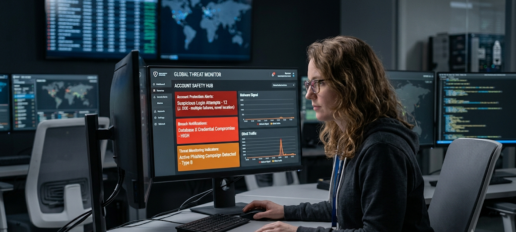 10 Ways to Create and Manage Strong Passwords That Hackers Can Never Crack 5 Cybersecurity dashboard showing password breach alerts and account monitoring