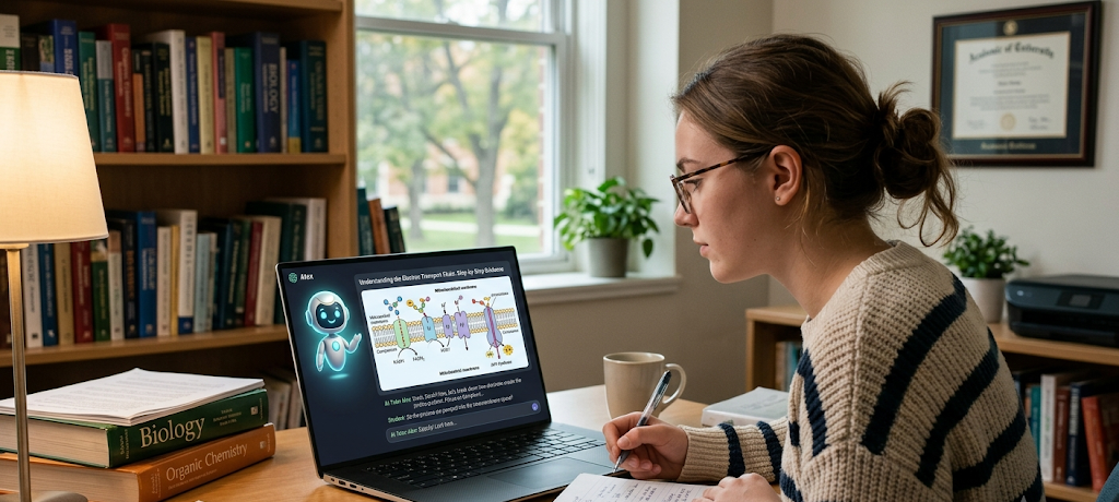 Student receiving personalized academic guidance from an AI intelligent tutoring system.