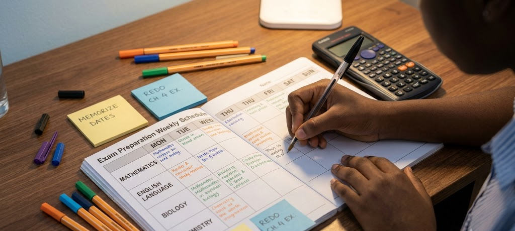 Weekly revision timetable planner with subjects and study schedule