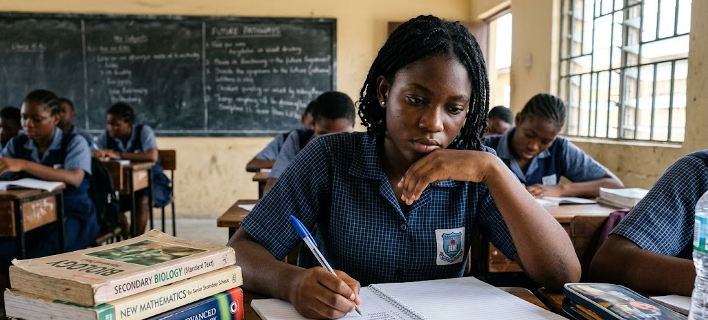 Student listing personal strengths and subjects while choosing a university course