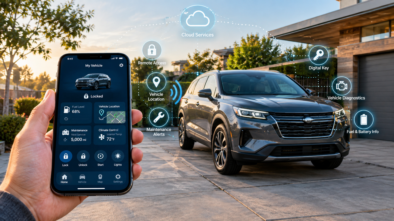 Smart Car Apps connecting a smartphone with a modern connected car