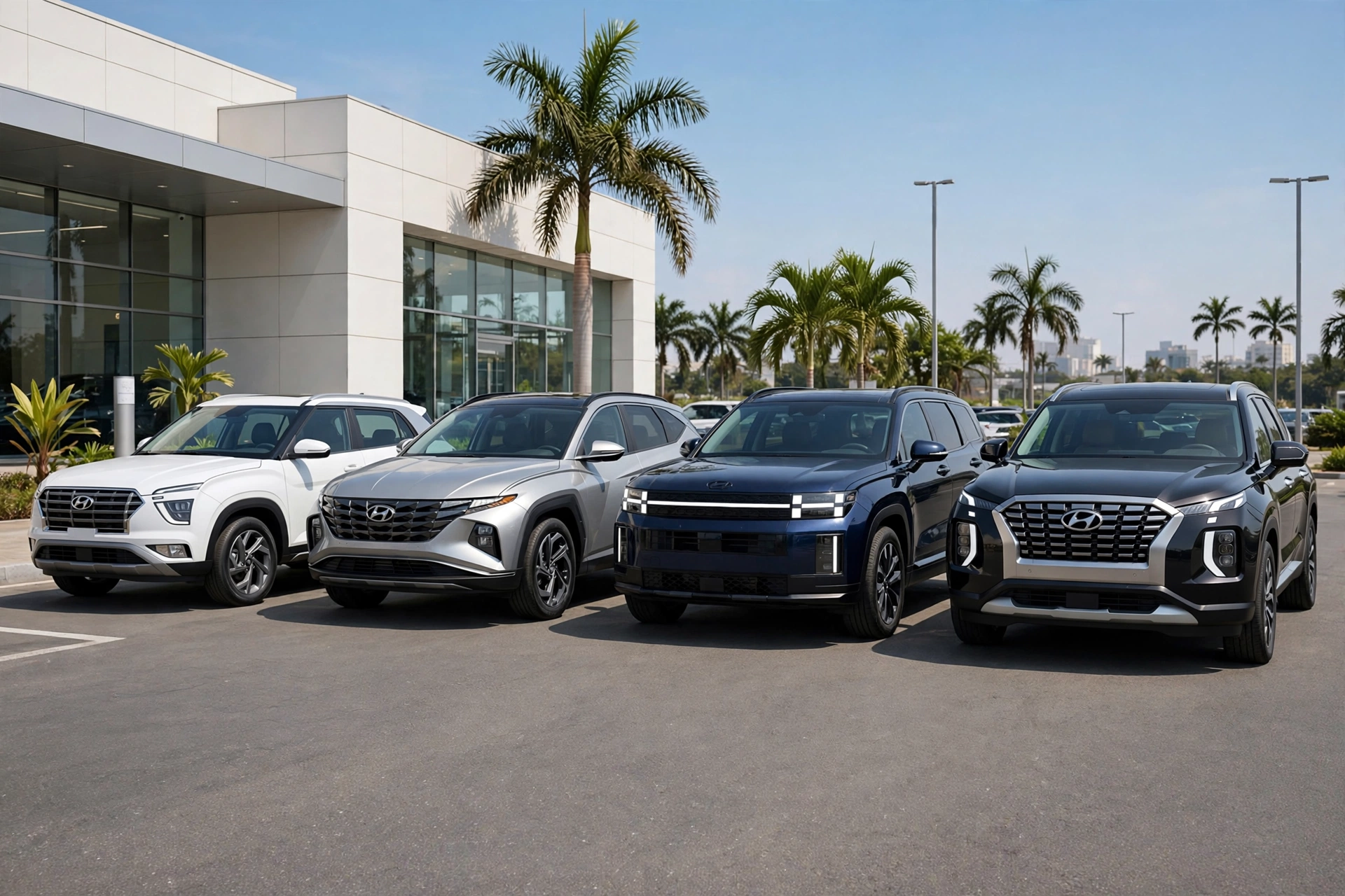 Best Hyundai SUVs for Families: Tucson vs Santa Fe vs Palisade vs Creta 3 Hyundai SUVs for Families featured lineup showing Creta, Tucson, Santa Fe and Palisade parked together for comparison