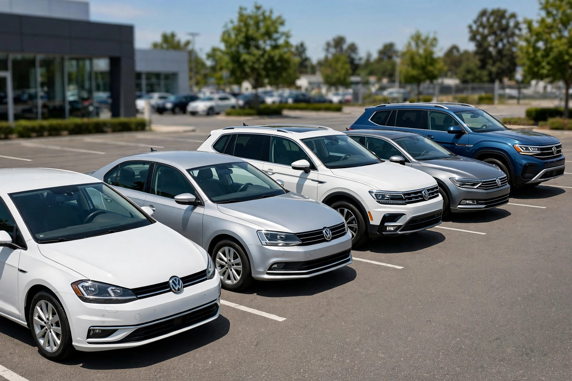 Best Used Volkswagen Models to Buy: Top 5 for Value, Reliability and Resale 4 best used Volkswagen models featured image of Golf Jetta Tiguan Passat Atlas lineup at dealership showing top 5 for value
