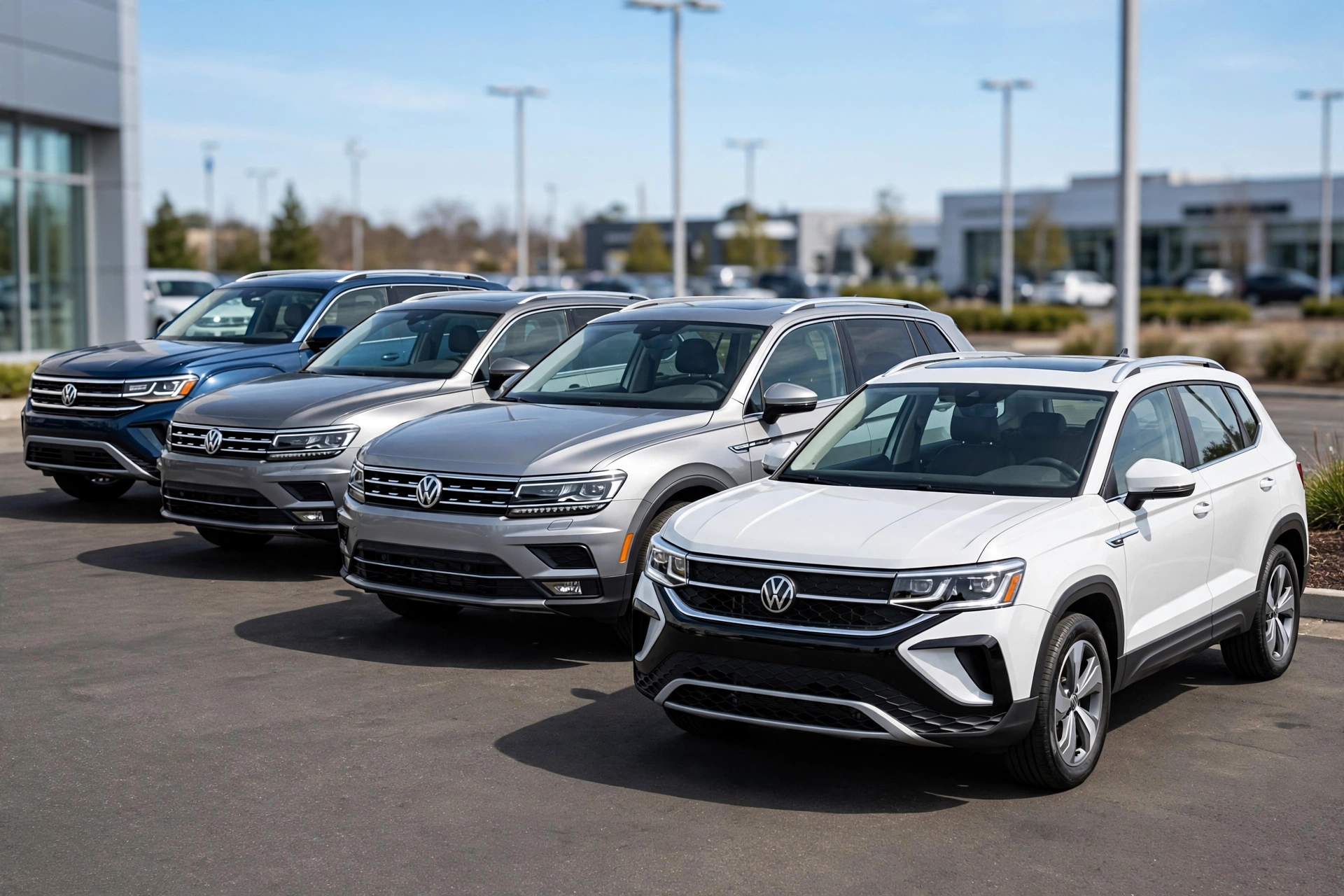 Volkswagen SUV Lineup Compared: Tiguan vs Atlas vs Taos vs Tiguan Allspace 4 Volkswagen SUV lineup featured image of Taos Tiguan Allspace Atlas showing size comparison from compact to large family SUV