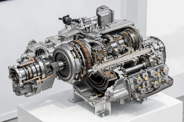 Volkswagen DSG transmission featured image cutaway showing dual clutch mechatronic unit and gears explaining how it works