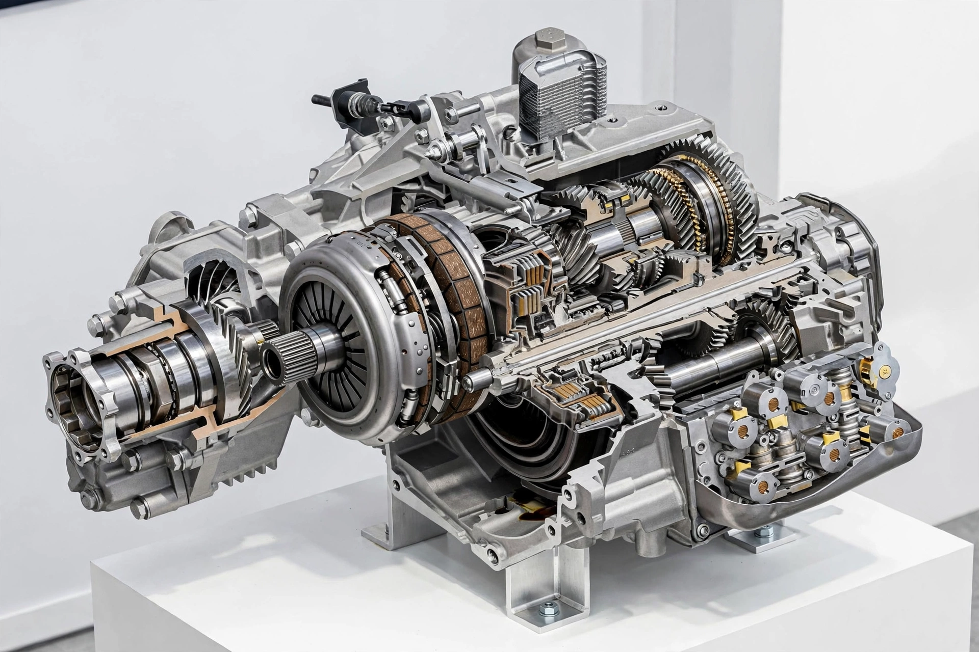 Volkswagen DSG transmission featured image cutaway showing dual clutch mechatronic unit and gears explaining how it works