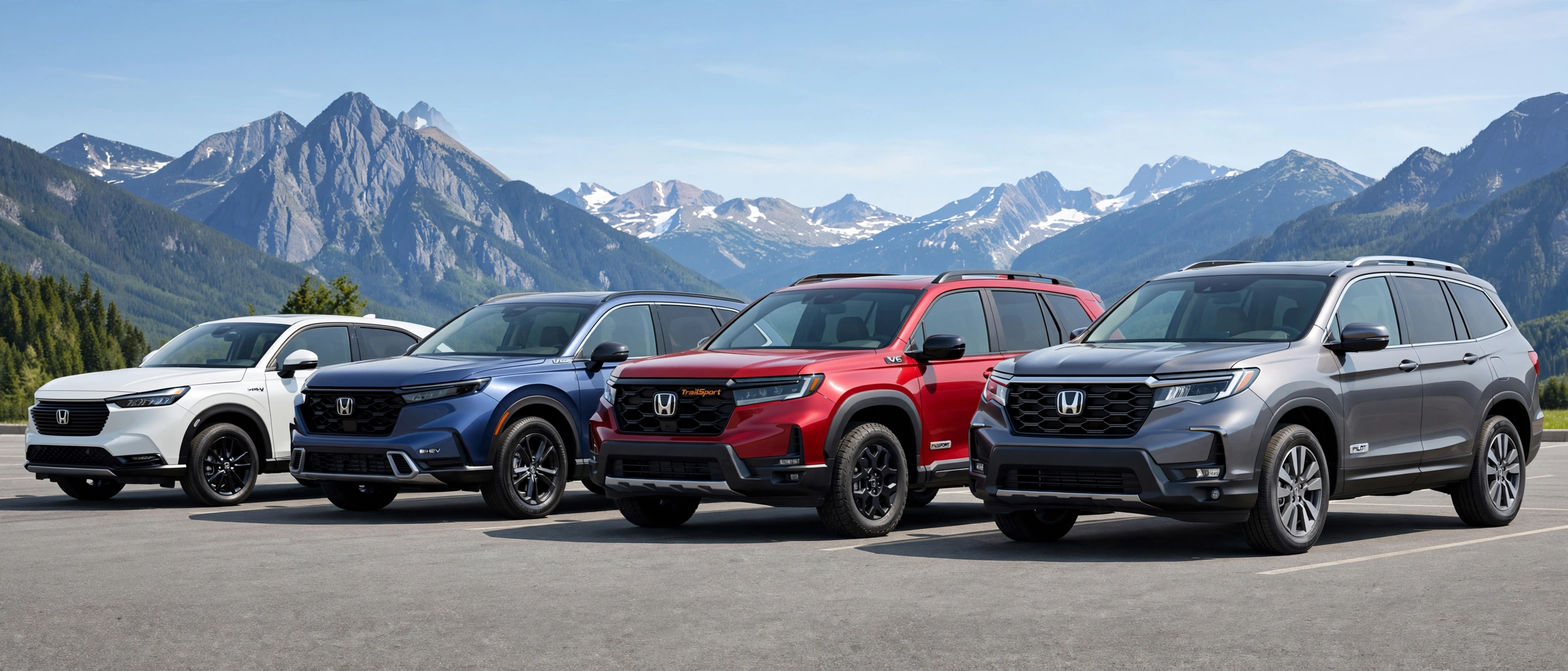 Honda SUV Lineup featured image HR-V vs CR-V vs Passport vs Pilot size progression mountain background