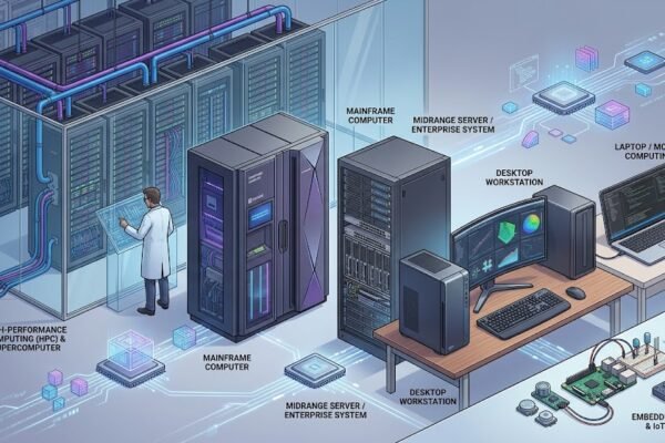 Types of computers from supercomputers and mainframes to microcomputers and embedded systems