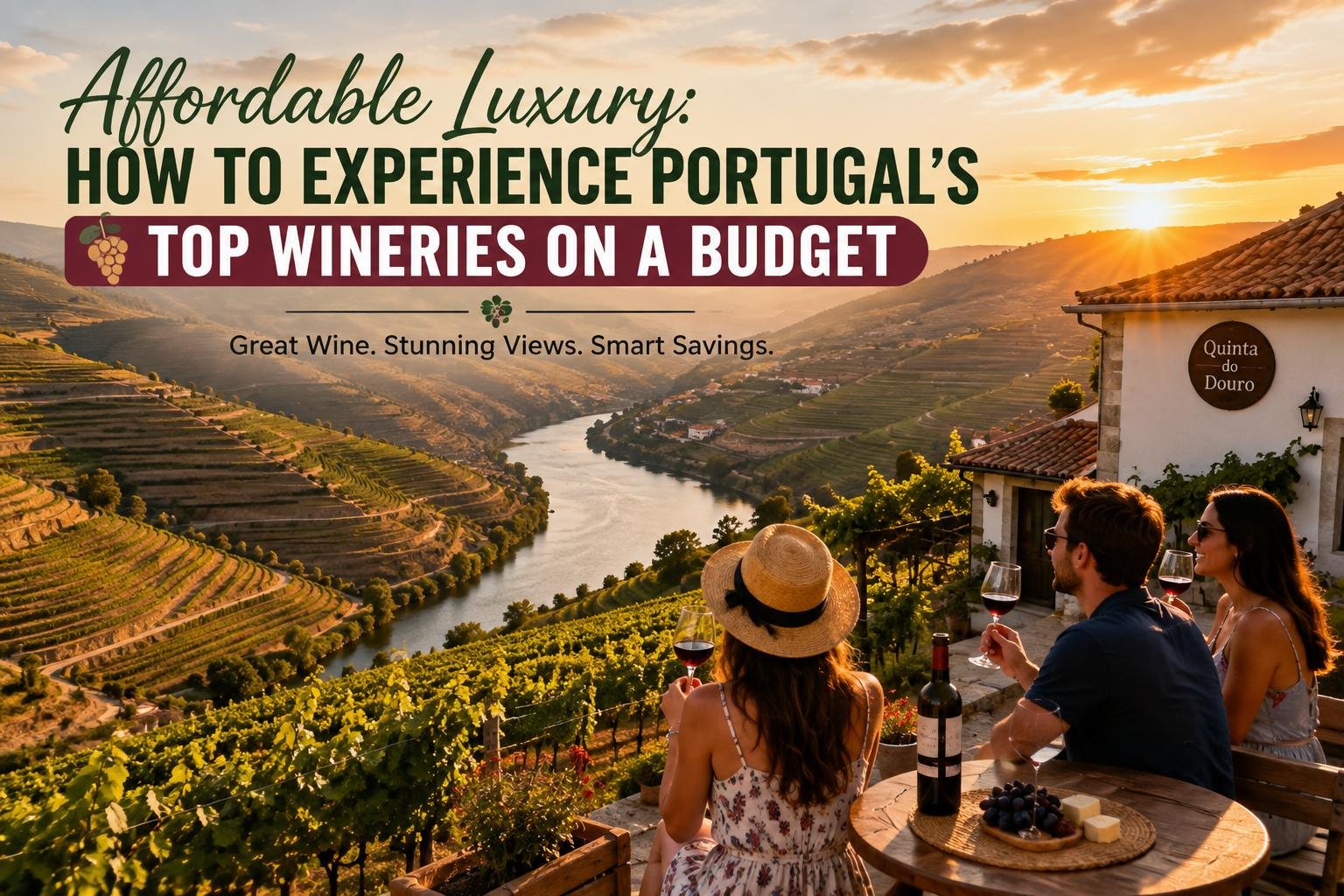 Travelers enjoying an affordable wine tasting in Portugal’s Douro Valley vineyards.