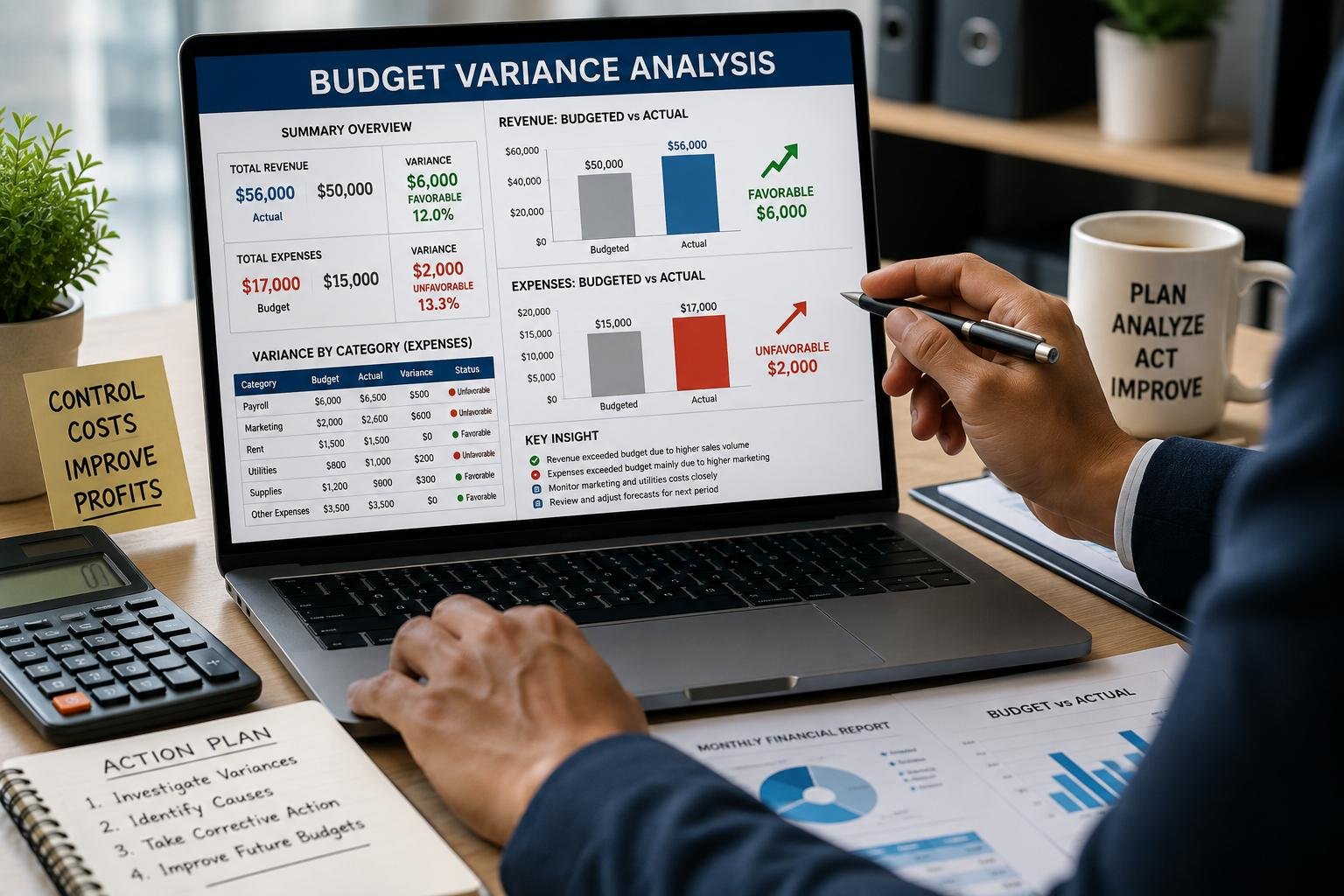 Budget Variance Analysis Explained: How to Track and Control Business Costs 3 Budget variance analysis comparing actual and budgeted business costs