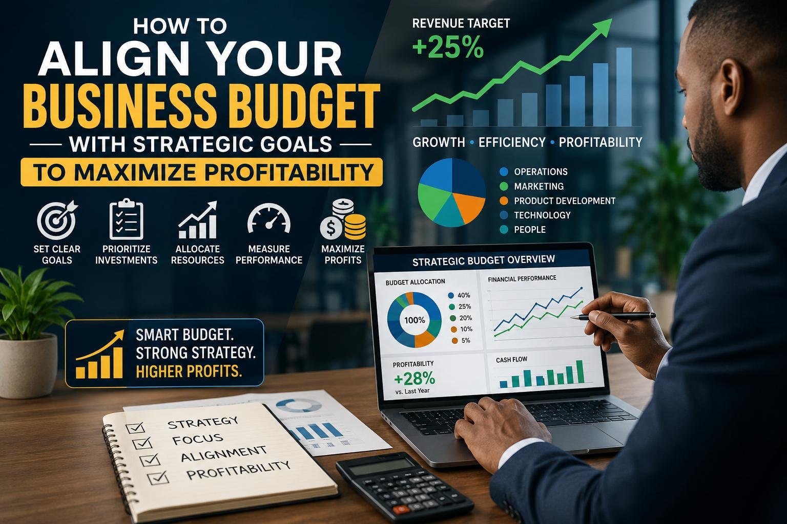 Business leader aligning budget with strategic goals to maximize profitability