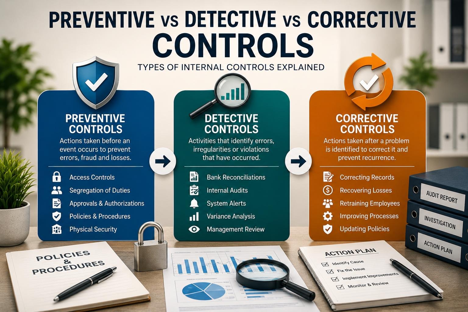 Preventive vs Detective vs Corrective Controls: Types of Internal Controls Explained with Examples 2 Preventive vs detective vs corrective controls in business internal control systems